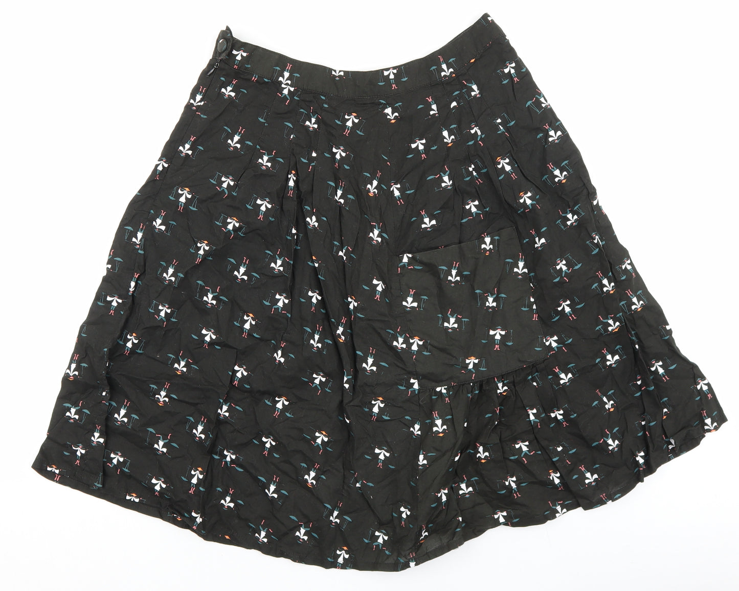 Preworn Womens Black Geometric Cotton A-Line Skirt Size 26 Zip