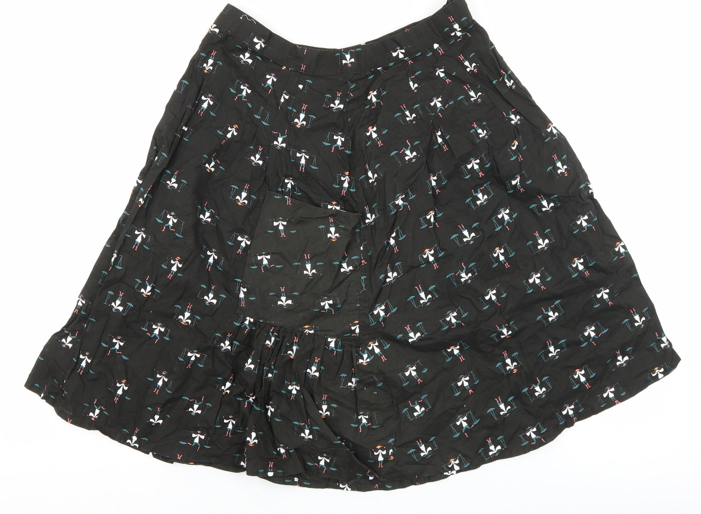Preworn Womens Black Geometric Cotton A-Line Skirt Size 26 Zip