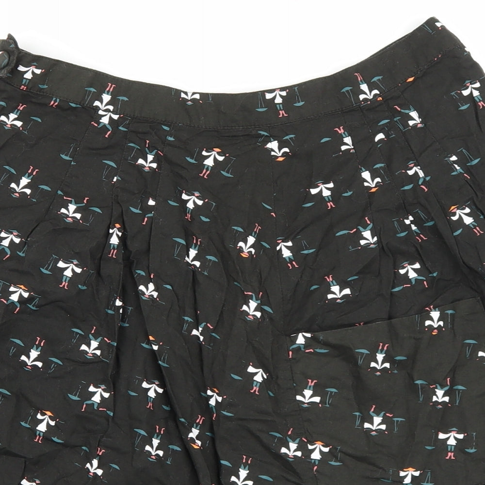 Preworn Womens Black Geometric Cotton A-Line Skirt Size 26 Zip
