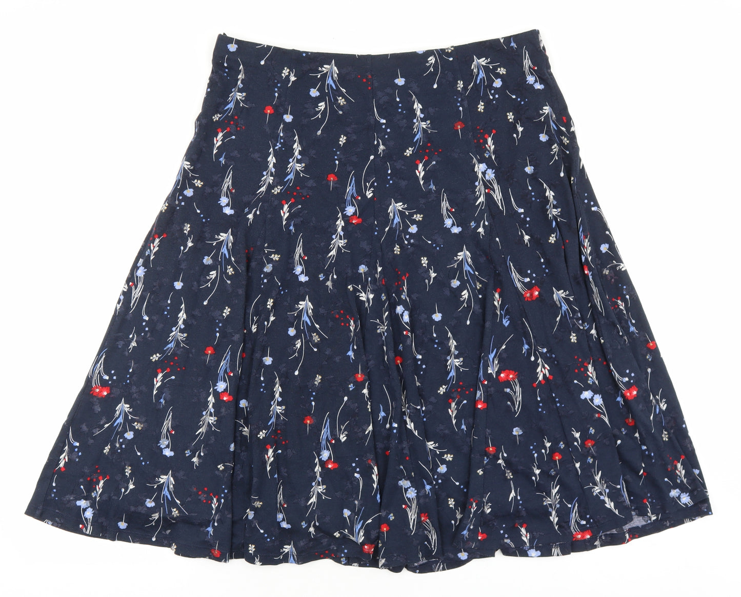 Marks and Spencer Womens Blue Floral Polyester A-Line Skirt Size 16