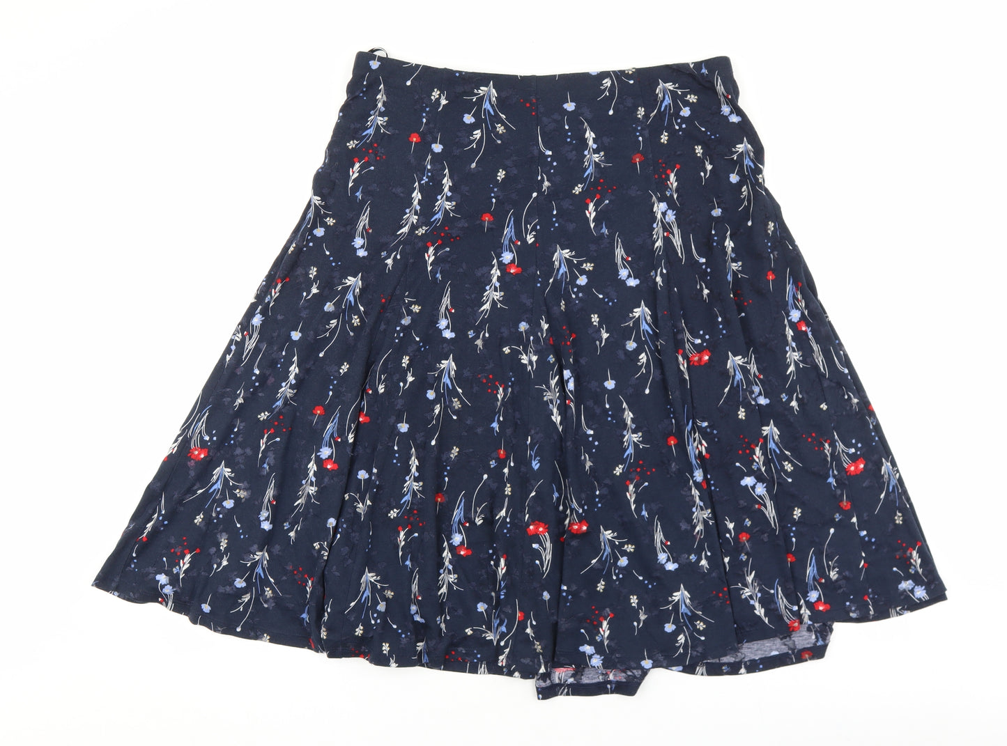 Marks and Spencer Womens Blue Floral Polyester A-Line Skirt Size 16