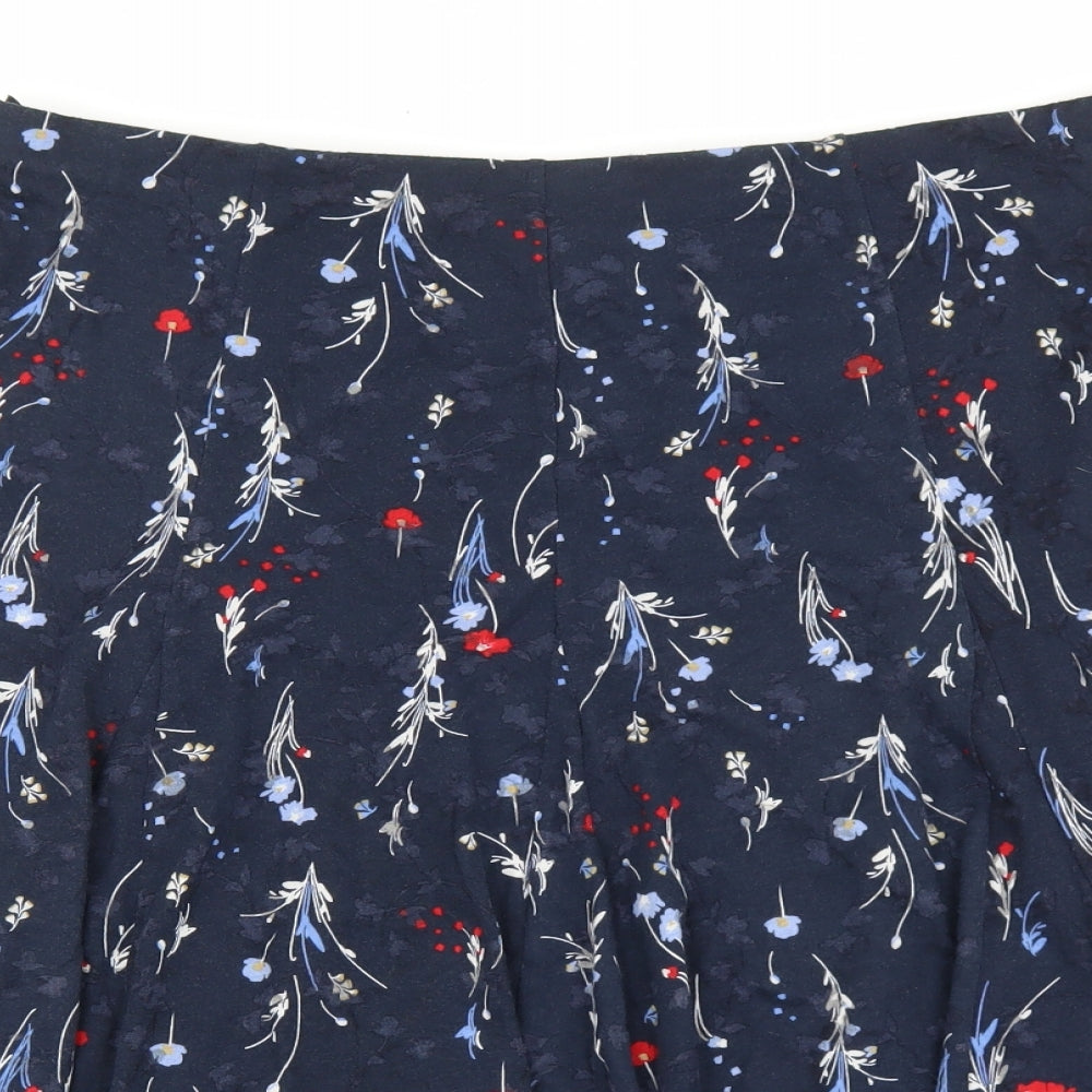 Marks and Spencer Womens Blue Floral Polyester A-Line Skirt Size 16