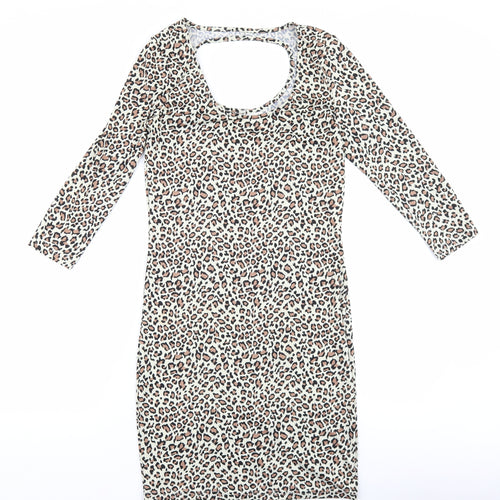 VERO MODA Womens Brown Animal Print Viscose Bodycon Size S Scoop Neck Pullover - Leopard print