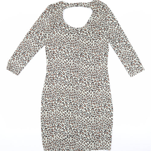 VERO MODA Womens Brown Animal Print Viscose Bodycon Size S Scoop Neck Pullover - Leopard print