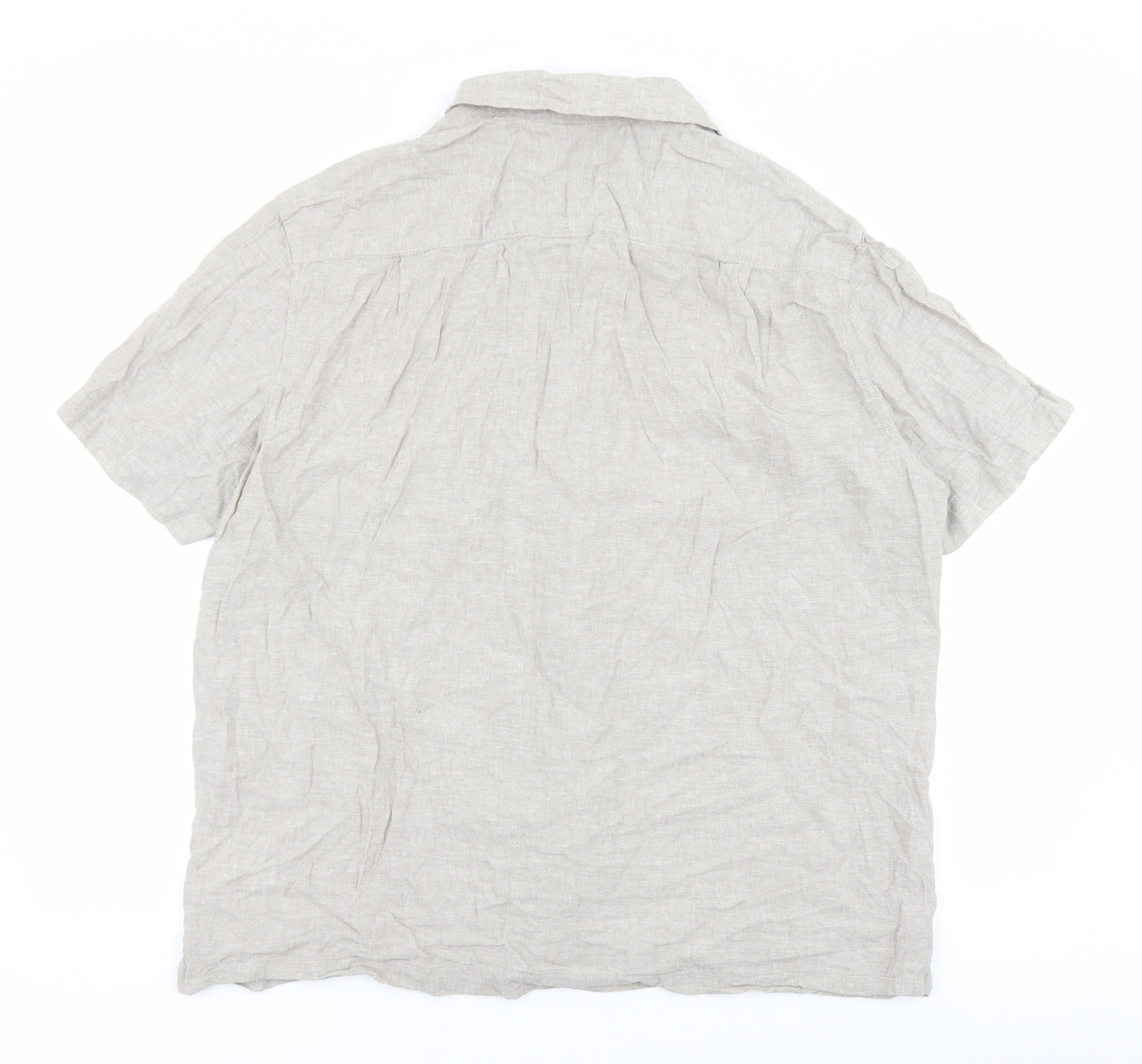 H&M Mens Beige Linen Button-Up Size L Collared Button