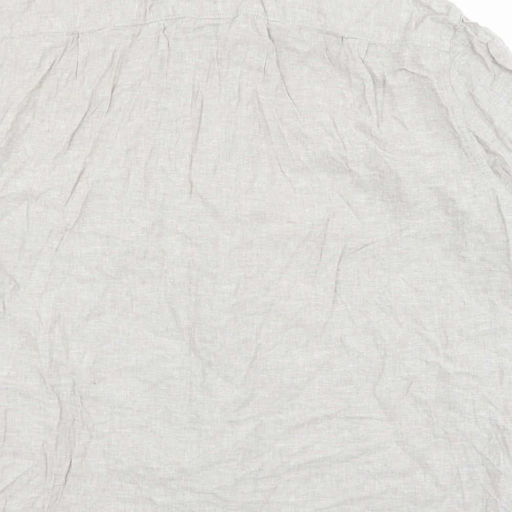 H&M Mens Beige Linen Button-Up Size L Collared Button