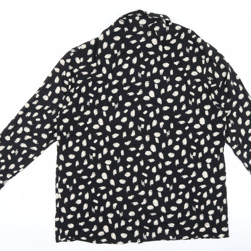 Boohoo Mens Black Geometric Viscose Button-Up Size 2XL Collared Button
