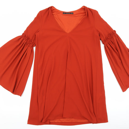 Zara Womens Orange Polyester Shift Size XS V-Neck Pullover