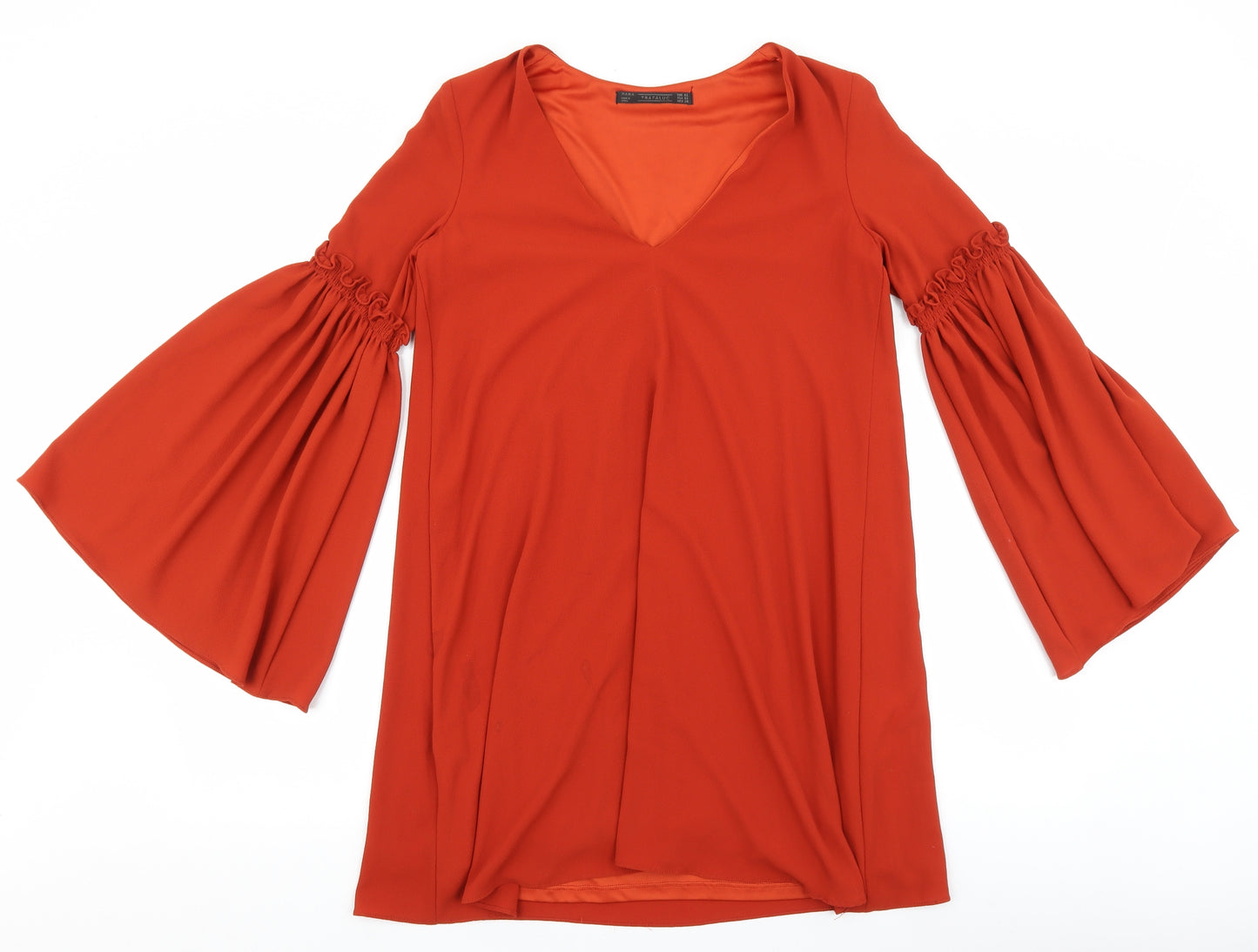 Zara Womens Orange Polyester Shift Size XS V-Neck Pullover
