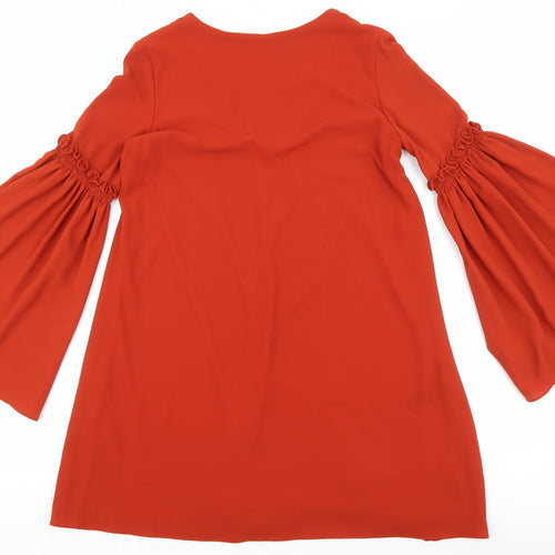 Zara Womens Orange Polyester Shift Size XS V-Neck Pullover