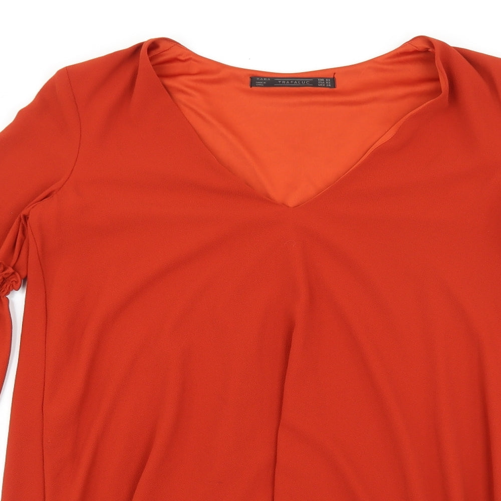 Zara Womens Orange Polyester Shift Size XS V-Neck Pullover