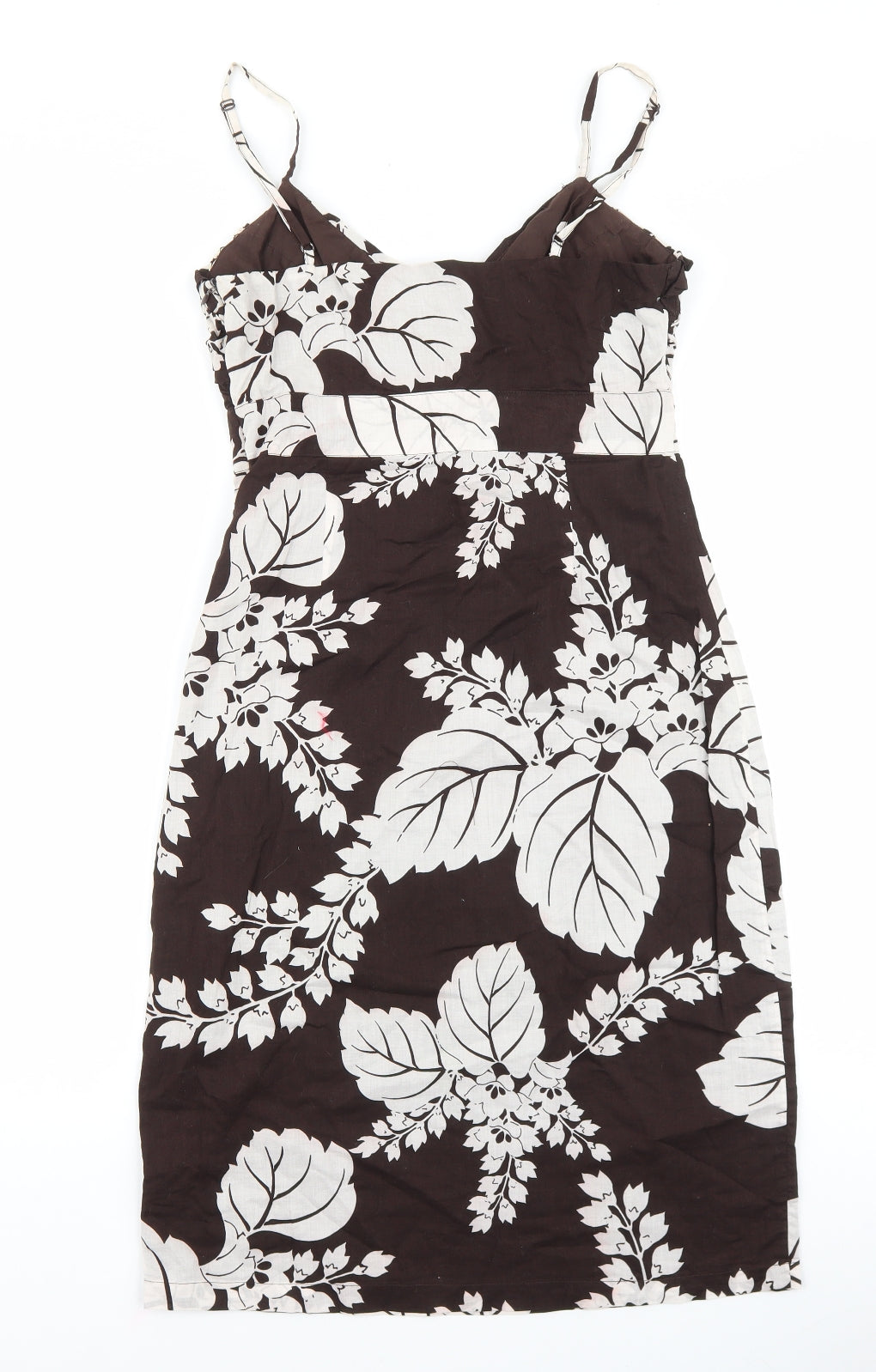 Warehouse Womens Brown Floral Cotton Slip Dress Size 10 V-Neck Zip