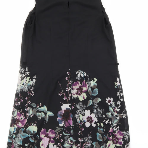Primark Womens Black Floral Polyester Shift Size 6 Boat Neck Button