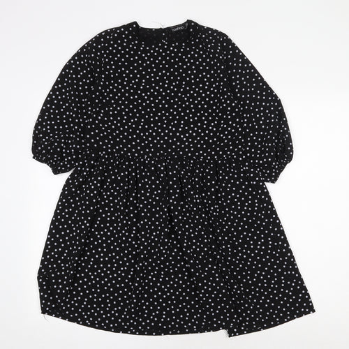 Boohoo Womens Black Polka Dot Polyester Trapeze & Swing Size 6 Round Neck Button