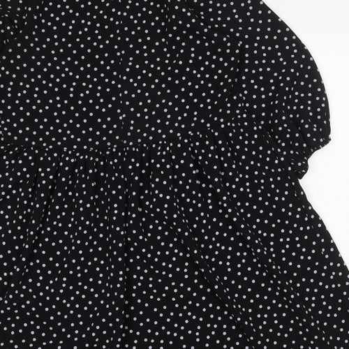 Boohoo Womens Black Polka Dot Polyester Trapeze & Swing Size 6 Round Neck Button