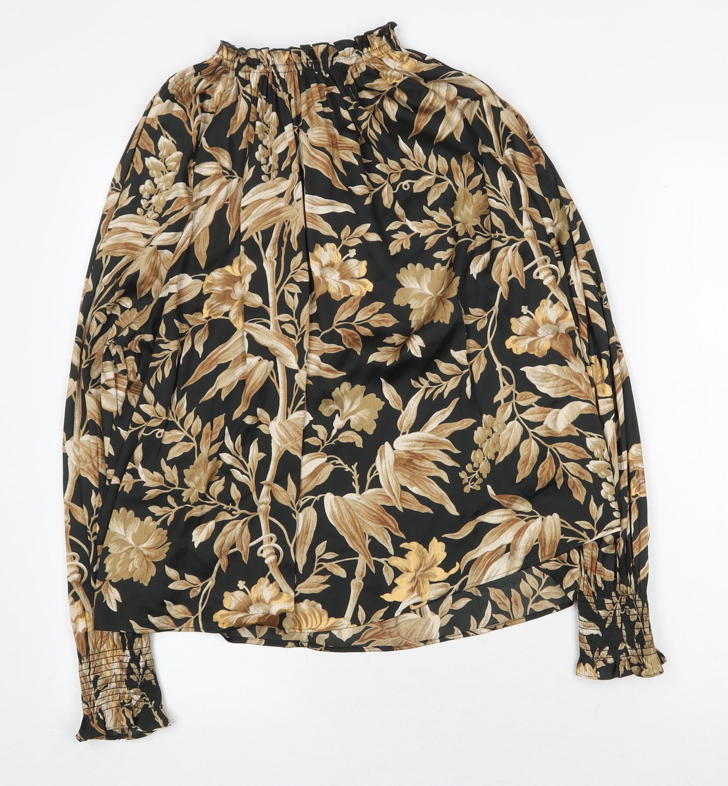 H&M Womens Black Geometric Polyester Basic Blouse Size 10 Mock Neck - Leaf Print