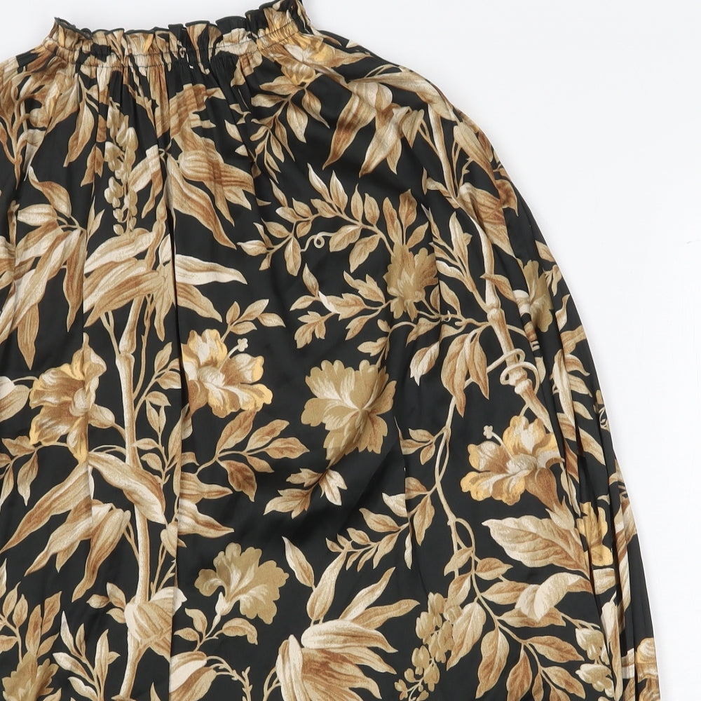 H&M Womens Black Geometric Polyester Basic Blouse Size 10 Mock Neck - Leaf Print