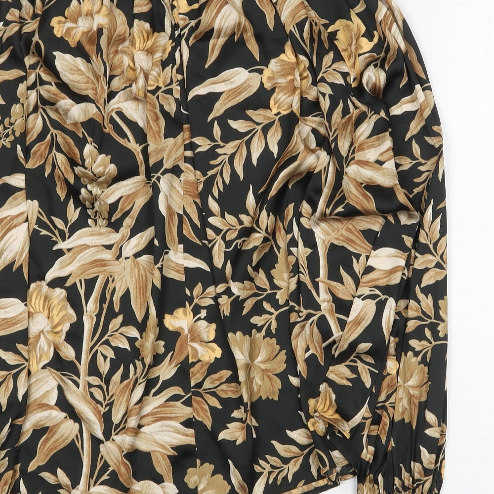 H&M Womens Black Geometric Polyester Basic Blouse Size 10 Mock Neck - Leaf Print