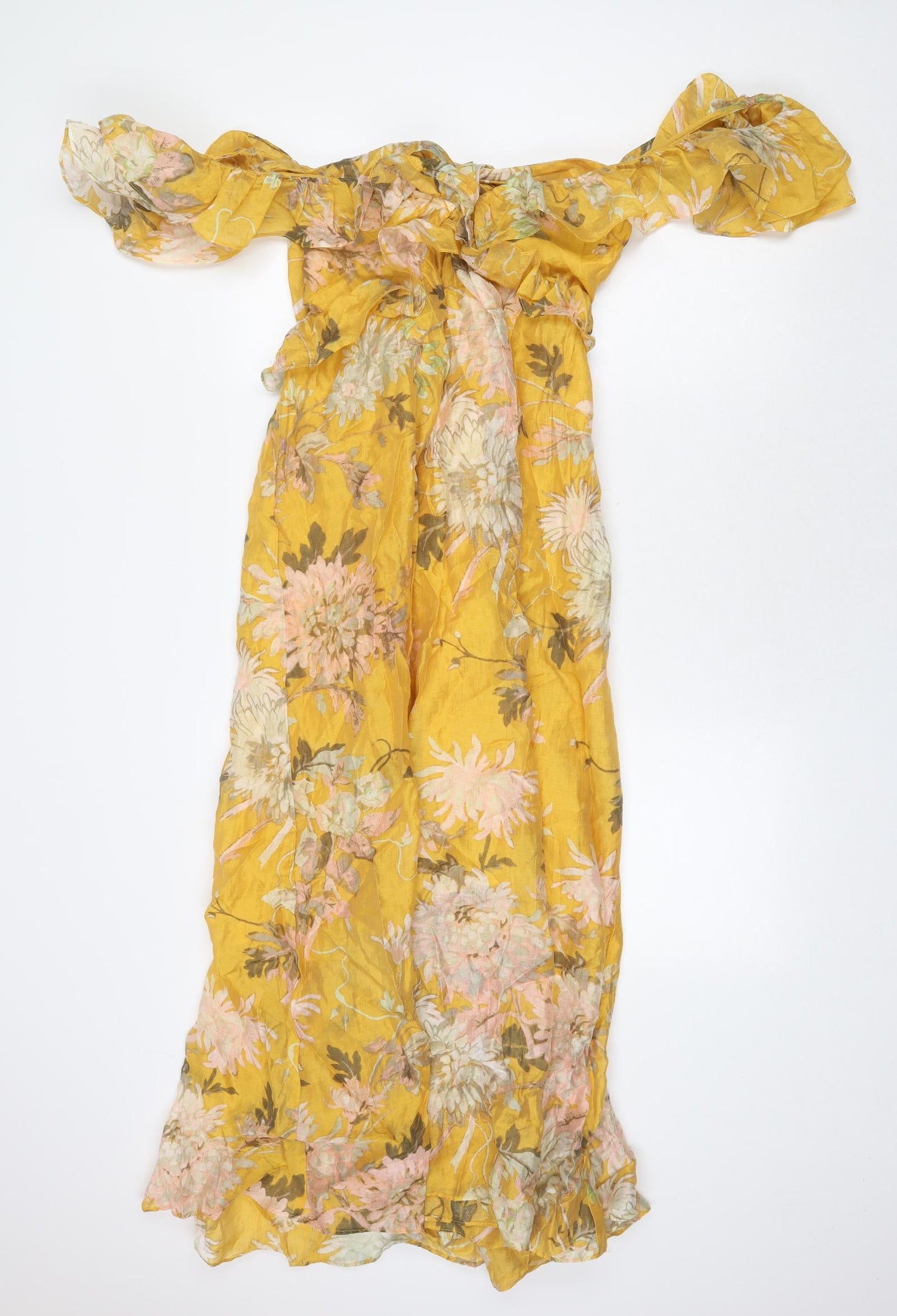 H&M Womens Yellow Floral Lyocell A-Line Size S Off the Shoulder Tie