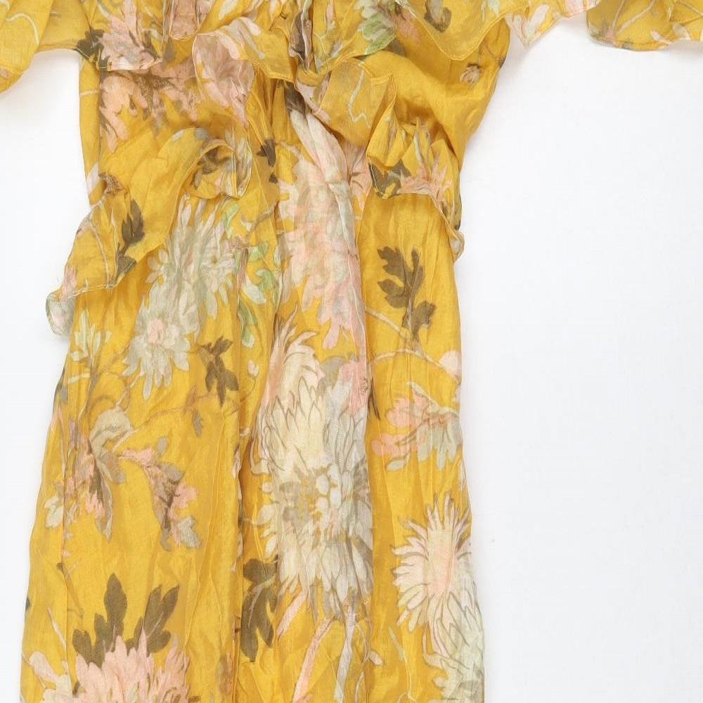 H&M Womens Yellow Floral Lyocell A-Line Size S Off the Shoulder Tie