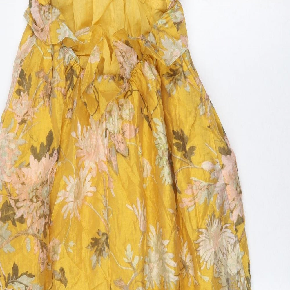 H&M Womens Yellow Floral Lyocell A-Line Size S Off the Shoulder Tie