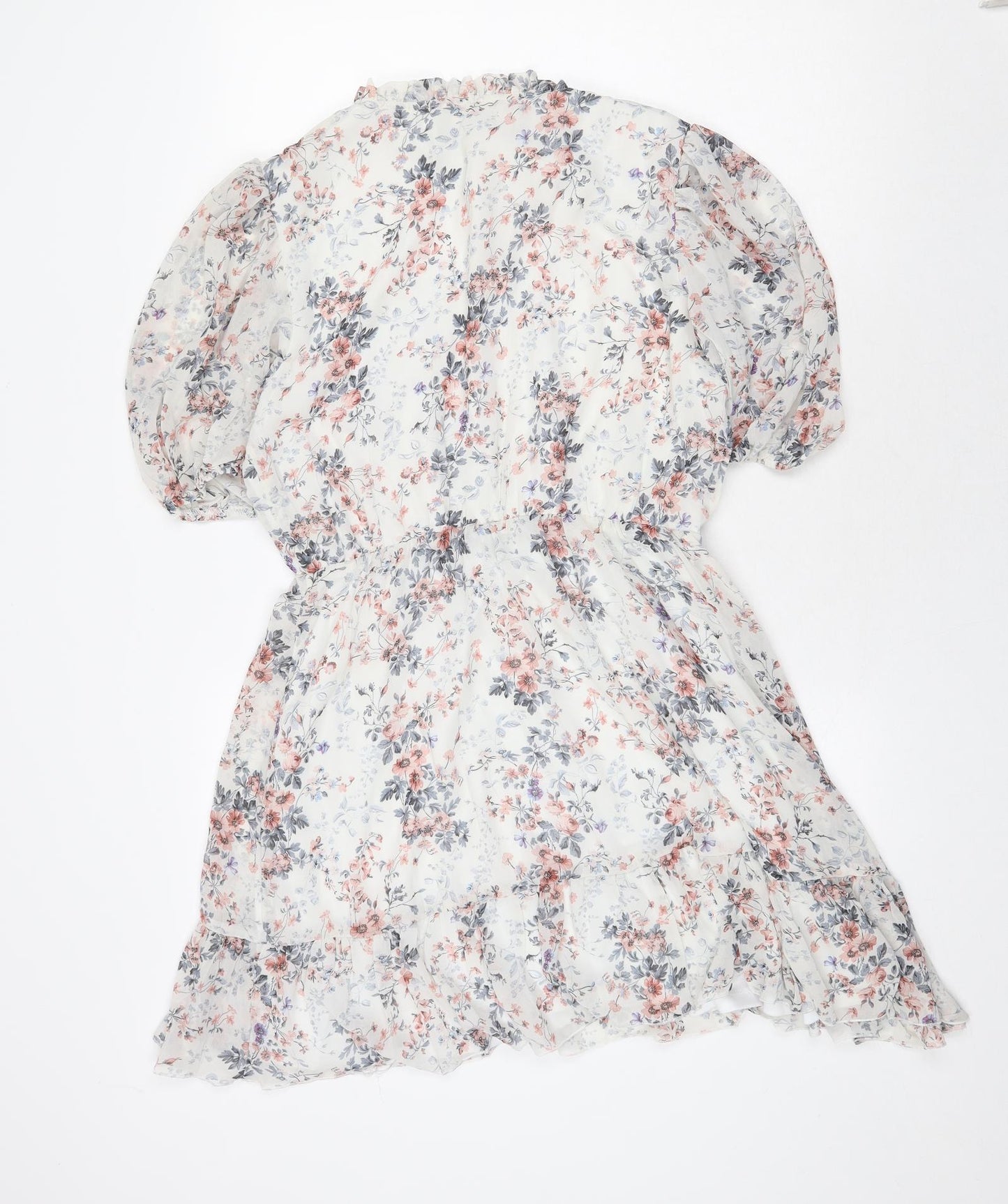 Missguided Womens White Floral Polyester A-Line Size 12 Mock Neck Tie