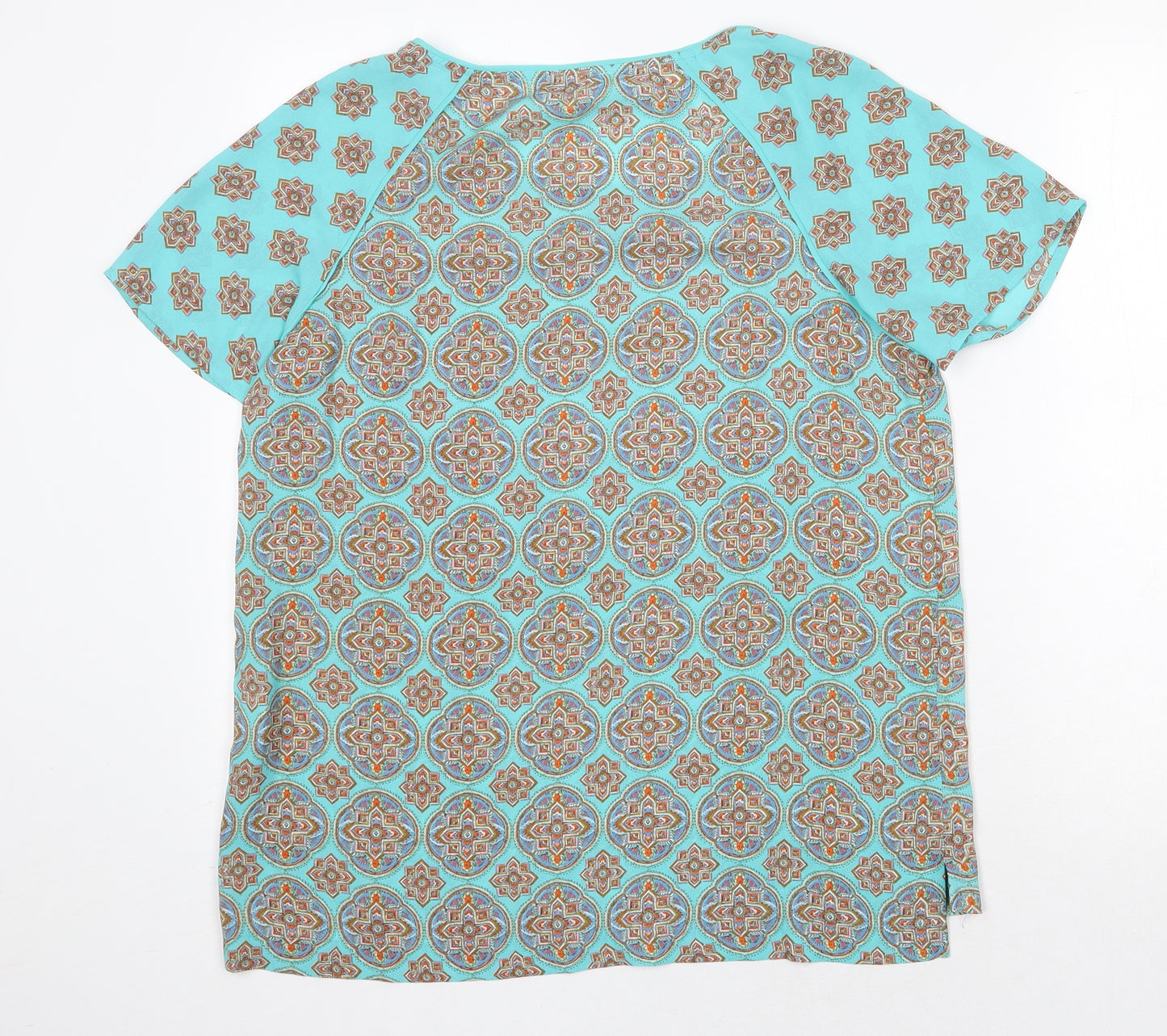 Rose + Olive Womens Green Geometric Polyester Basic Blouse Size M Round Neck