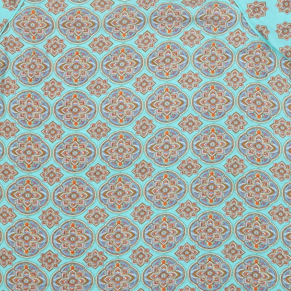 Rose + Olive Womens Green Geometric Polyester Basic Blouse Size M Round Neck