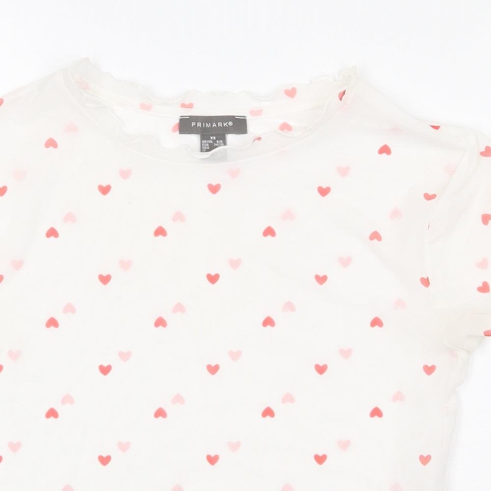 Primark Womens White Herringbone Polyester Basic Blouse Size XS Mock Neck