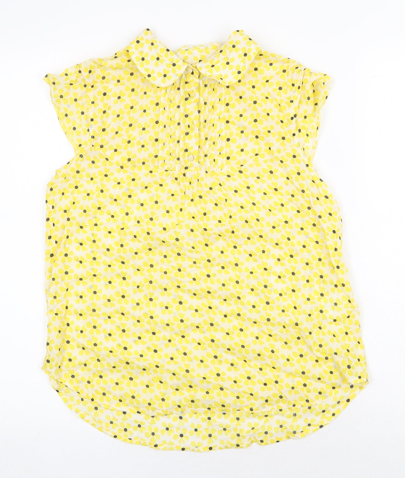 Dickins & Jones Womens Yellow Floral 100% Cotton Basic Blouse Size 8 Collared