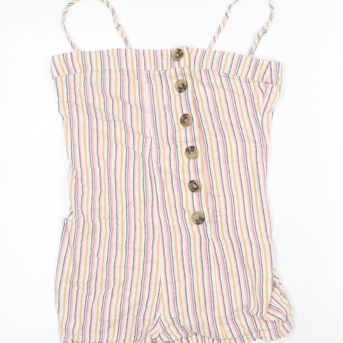 Topshop Womens Multicoloured Striped 100% Cotton Playsuit One-Piece Size 8 Button