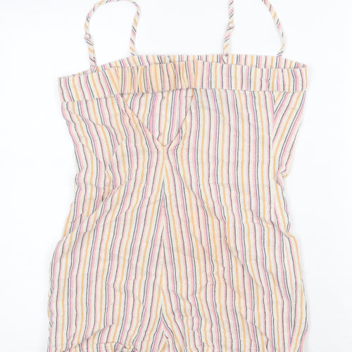 Topshop Womens Multicoloured Striped 100% Cotton Playsuit One-Piece Size 8 Button
