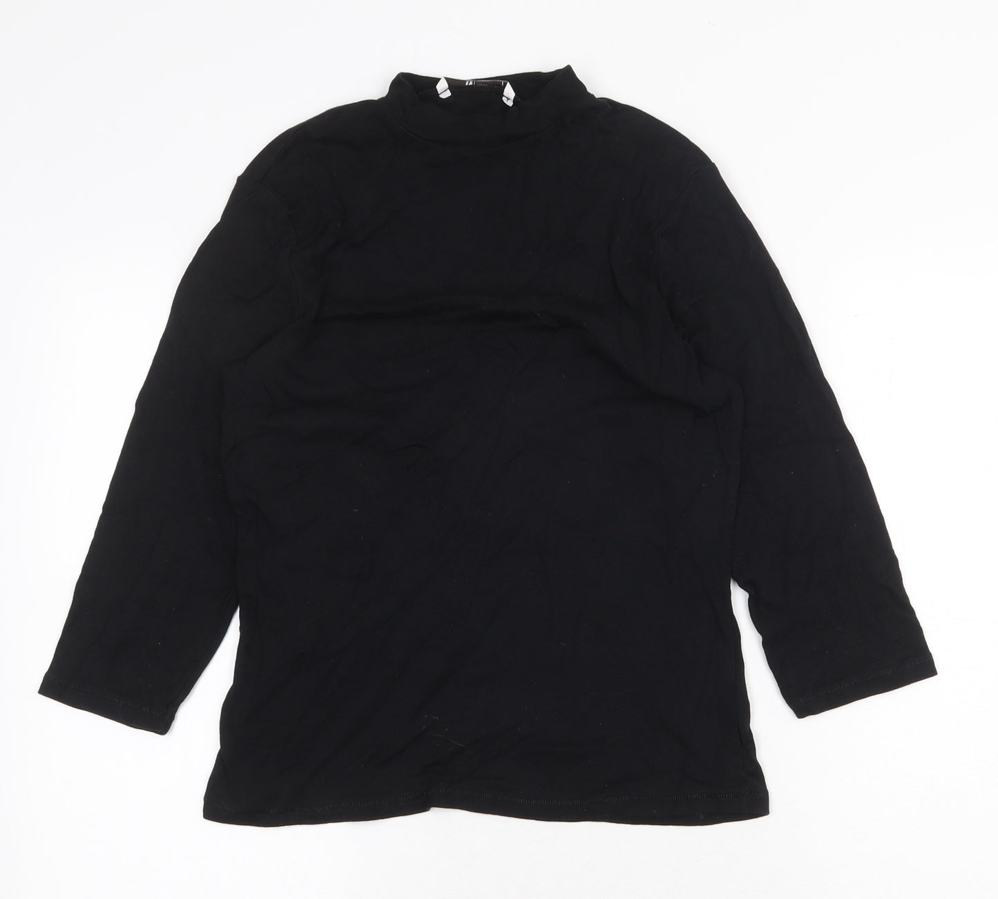 TU Womens Black Cotton Basic T-Shirt Size 12 High Neck