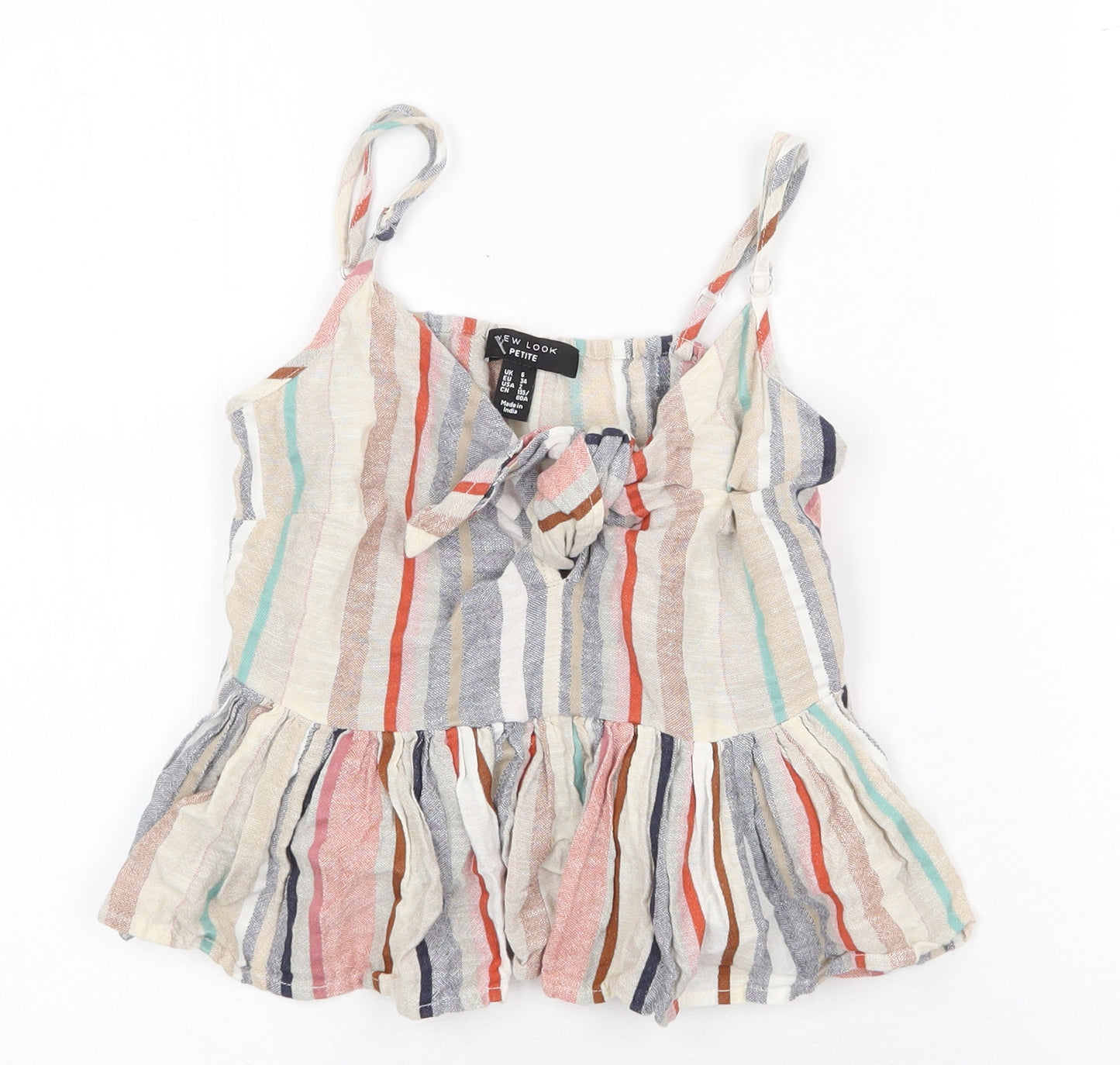 New Look Womens Multicoloured Striped Cotton Camisole Blouse Size 6 V-Neck
