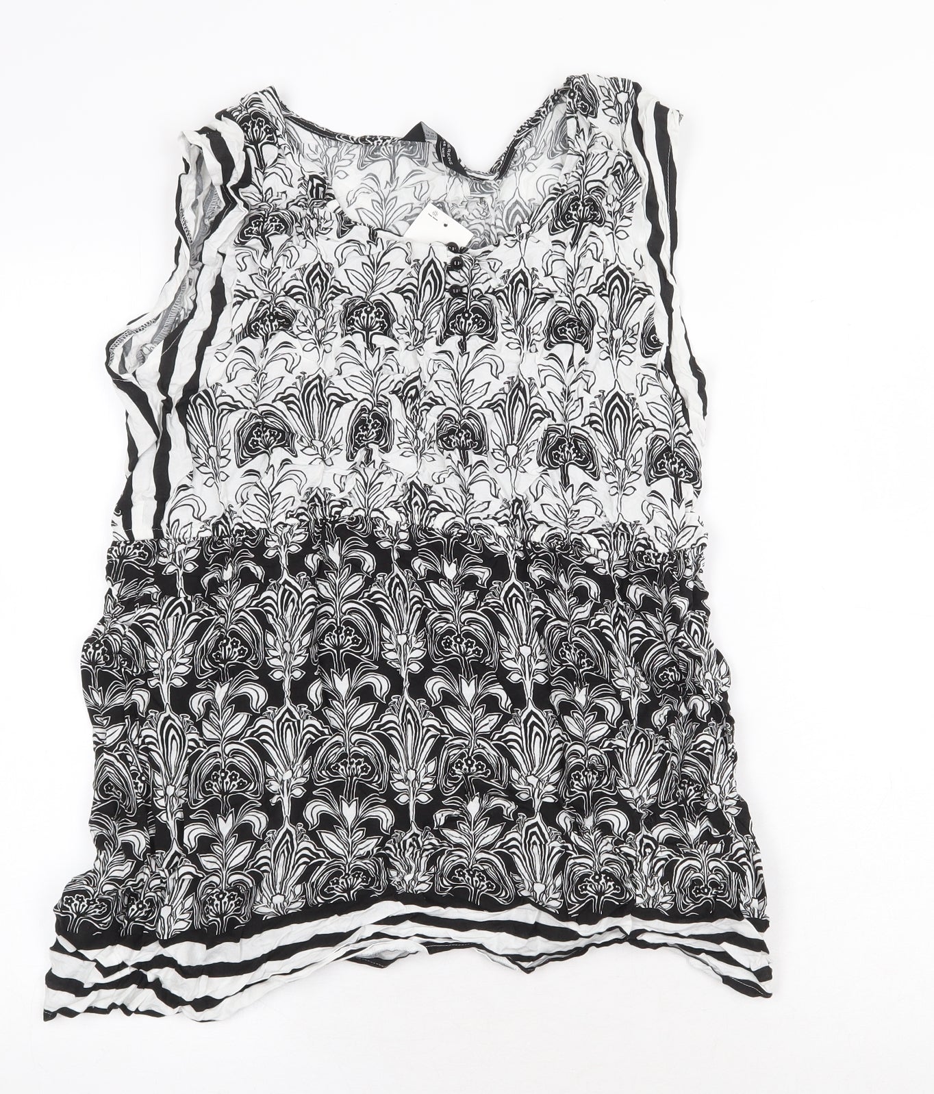 Dorothy Perkins Womens White Geometric Viscose Basic Blouse Size 16 Scoop Neck