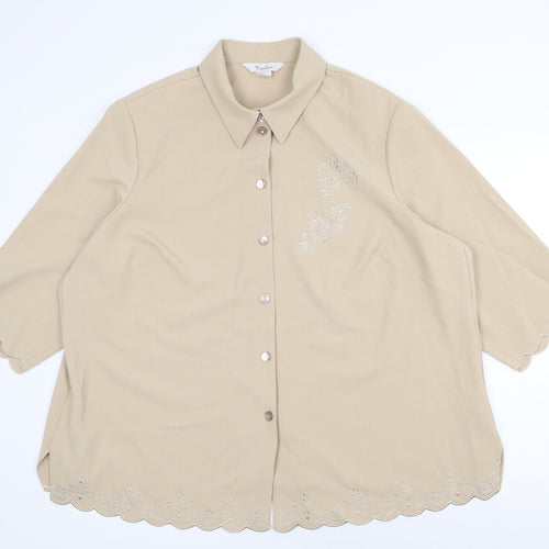 TanJay Womens Beige Polyester Basic Button-Up Size 22 Collared
