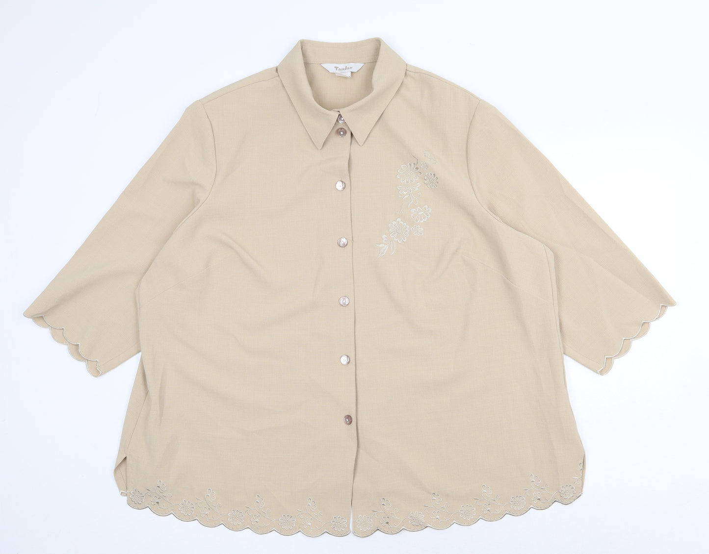 TanJay Womens Beige Polyester Basic Button-Up Size 22 Collared