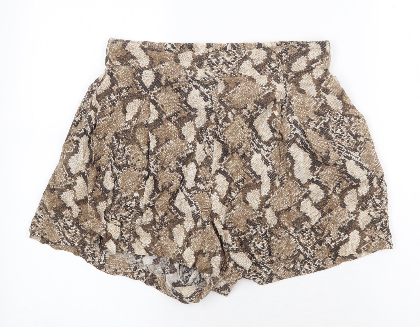 H&M Womens Brown Animal Print Viscose Bermuda Shorts Size 12 Regular Pull On - Snake Print