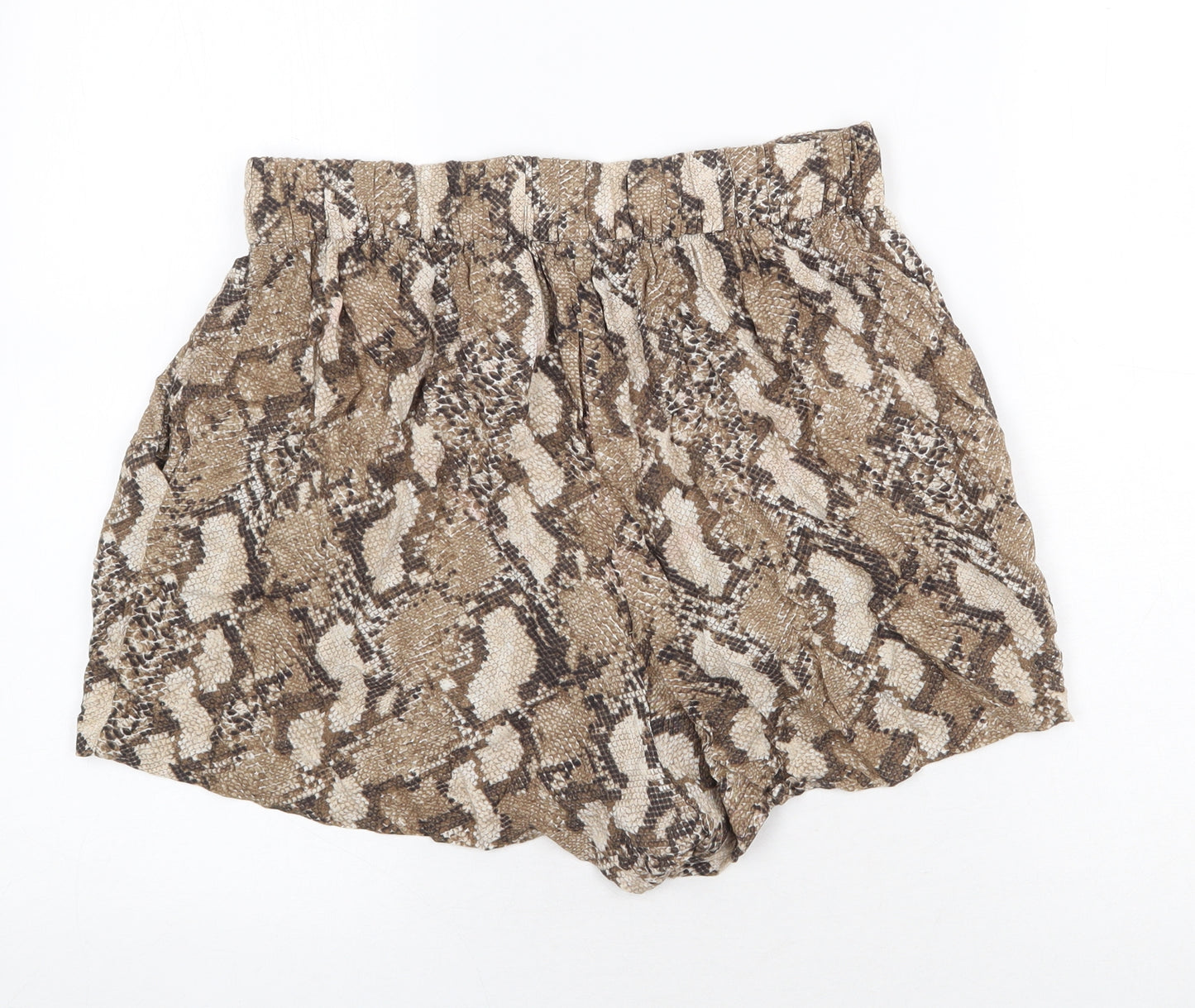 H&M Womens Brown Animal Print Viscose Bermuda Shorts Size 12 Regular Pull On - Snake Print