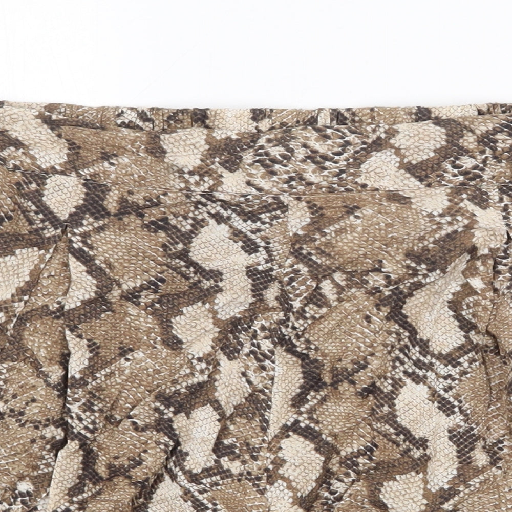 H&M Womens Brown Animal Print Viscose Bermuda Shorts Size 12 Regular Pull On - Snake Print