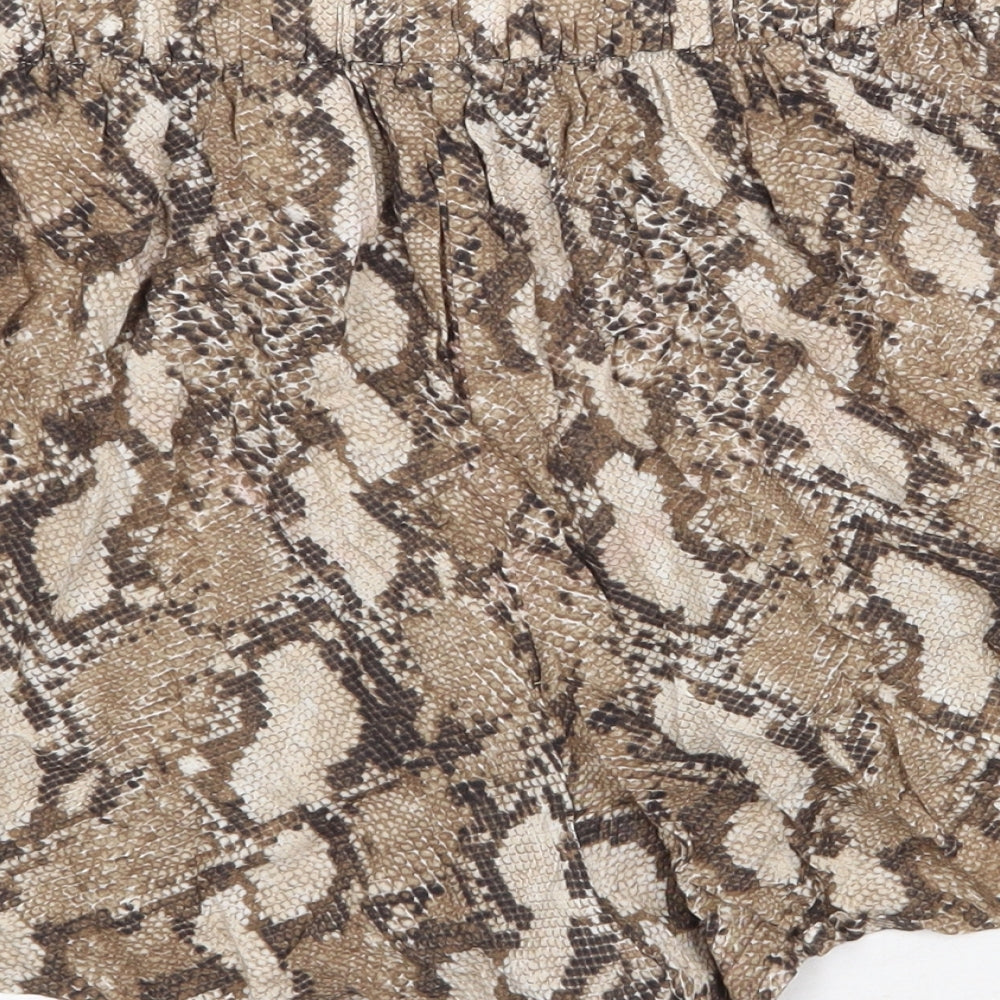 H&M Womens Brown Animal Print Viscose Bermuda Shorts Size 12 Regular Pull On - Snake Print