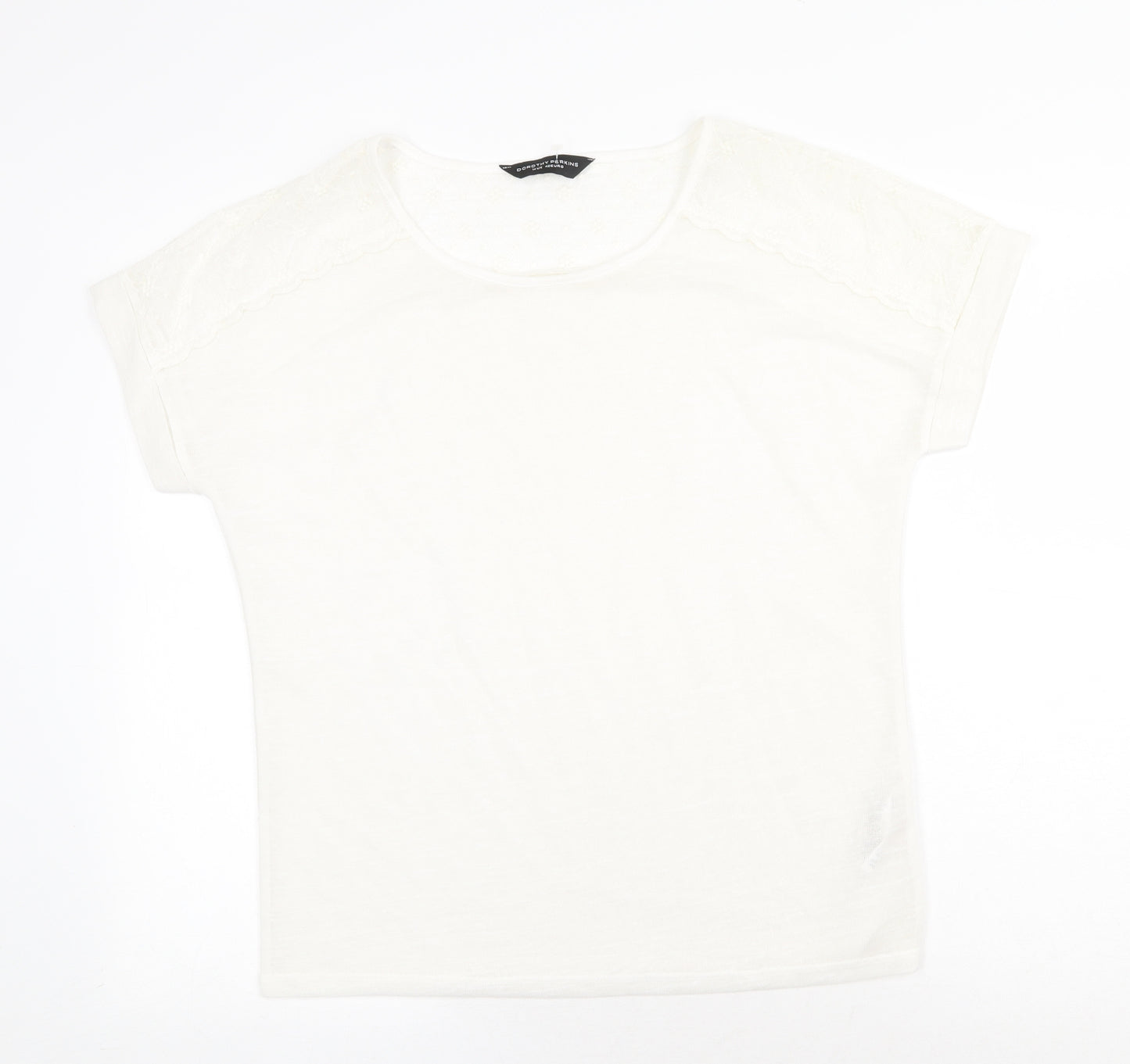 Dorothy Perkins Womens White Polyester Basic T-Shirt Size 14 Round Neck