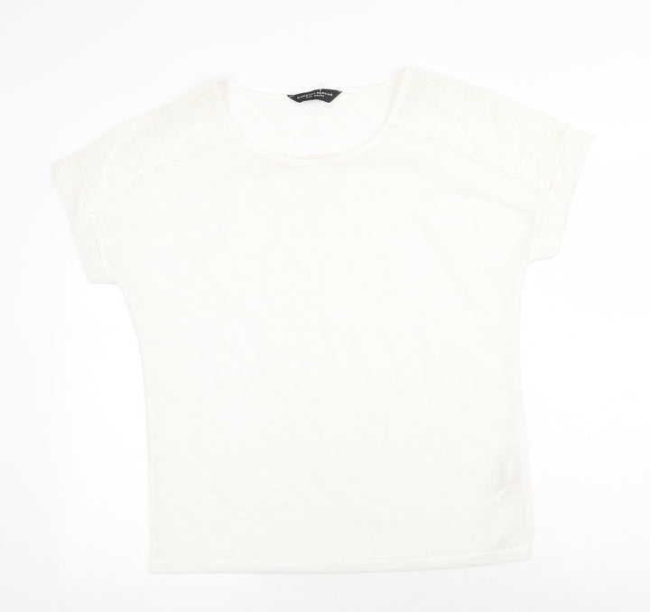 Dorothy Perkins Womens White Polyester Basic T-Shirt Size 14 Round Neck