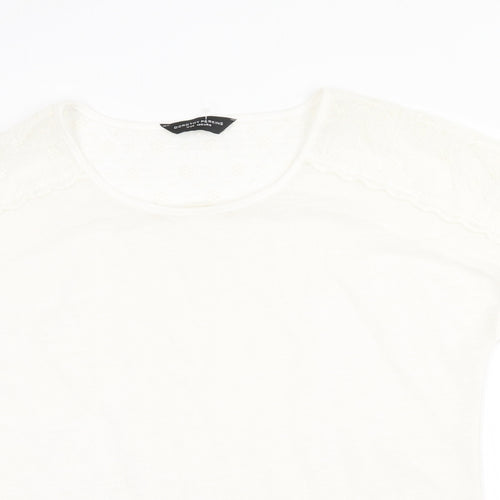 Dorothy Perkins Womens White Polyester Basic T-Shirt Size 14 Round Neck