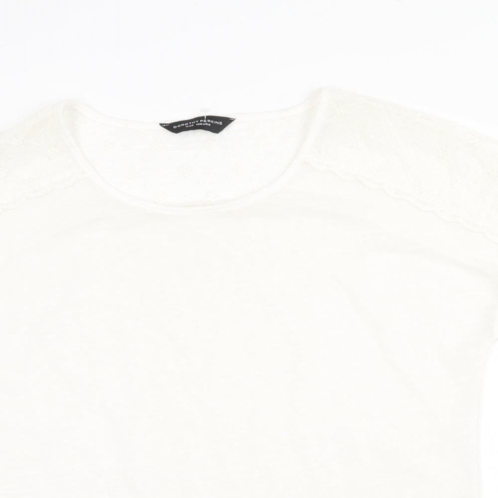 Dorothy Perkins Womens White Polyester Basic T-Shirt Size 14 Round Neck