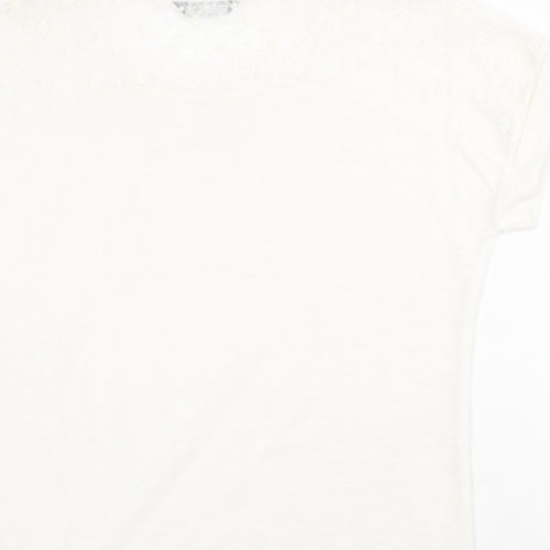 Dorothy Perkins Womens White Polyester Basic T-Shirt Size 14 Round Neck