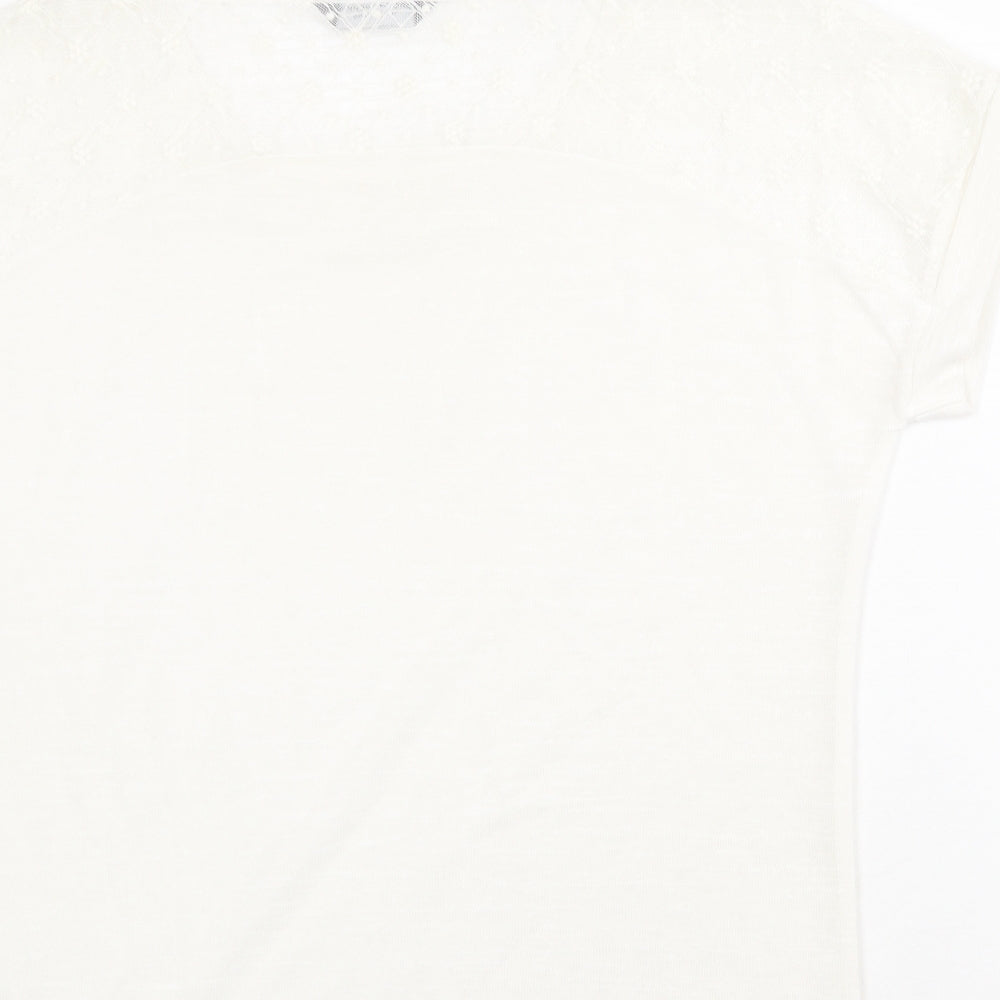 Dorothy Perkins Womens White Polyester Basic T-Shirt Size 14 Round Neck
