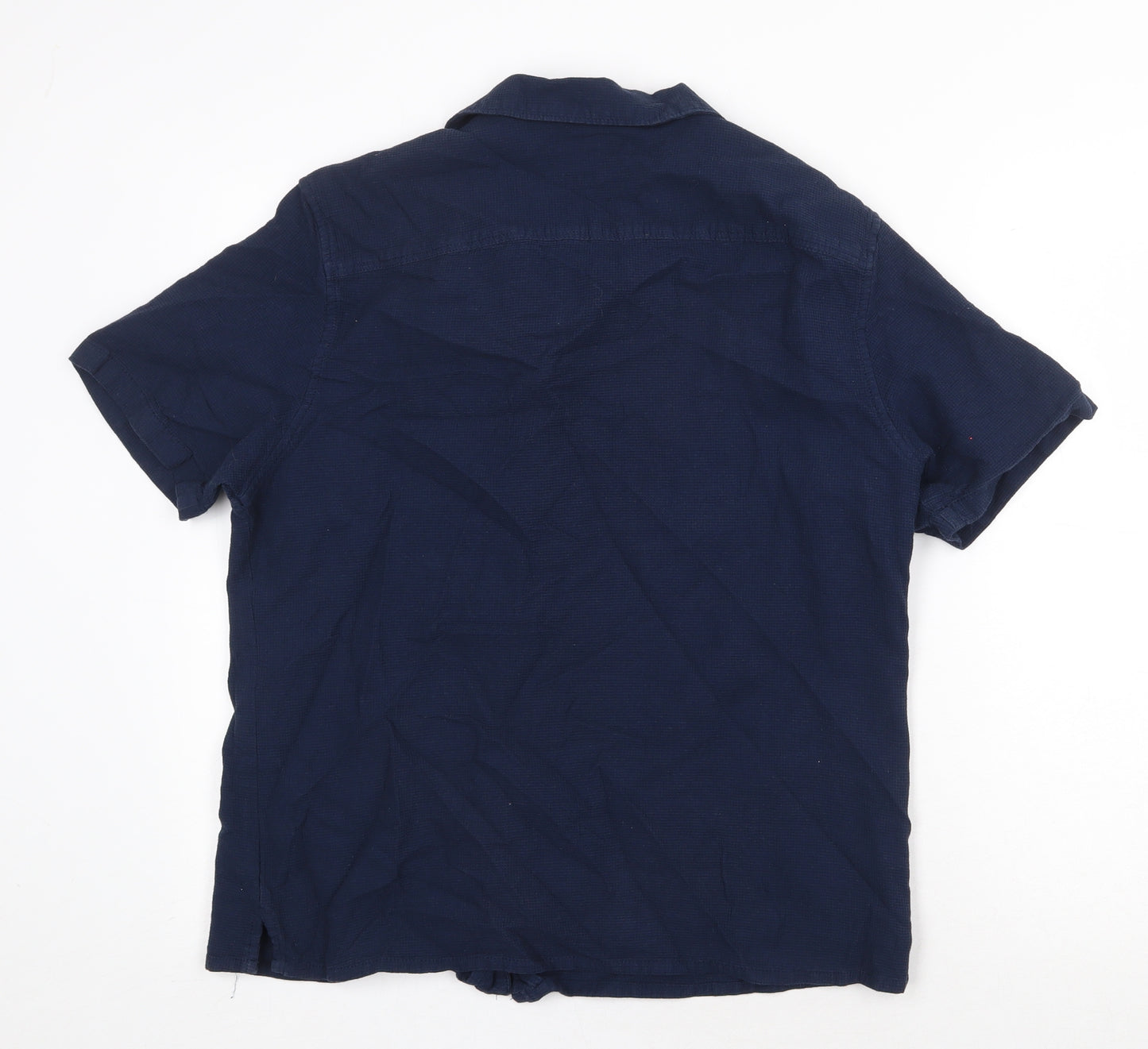 TU Mens Blue Cotton Button-Up Size M Collared Button