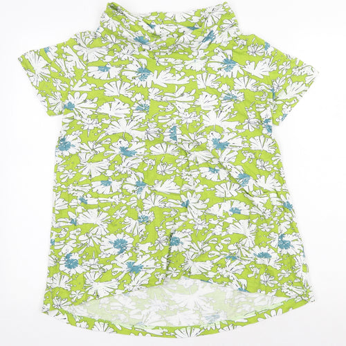 Tara Clothing Womens Green Floral 100% Cotton Tunic T-Shirt Size S Roll Neck