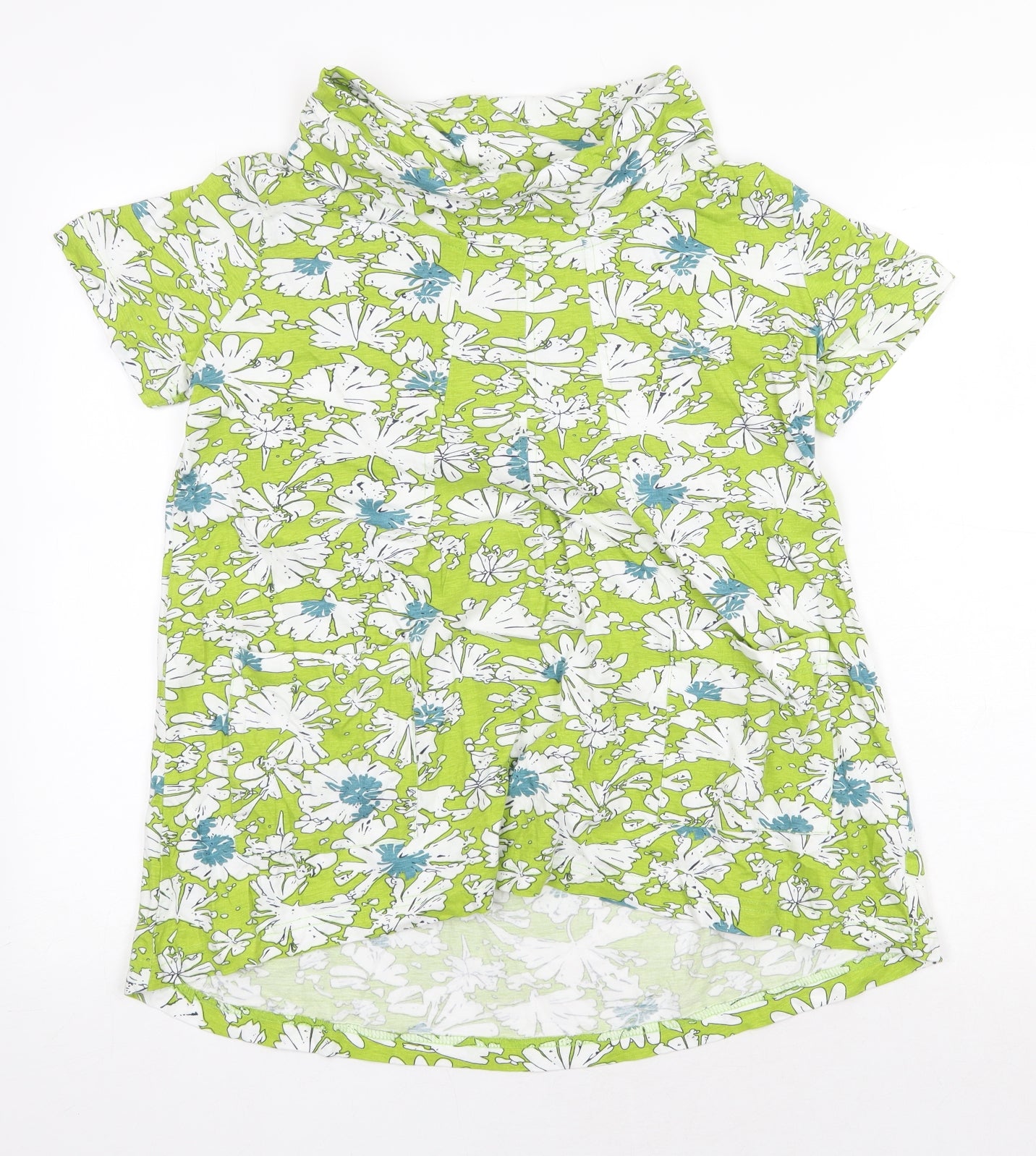 Tara Clothing Womens Green Floral 100% Cotton Tunic T-Shirt Size S Roll Neck